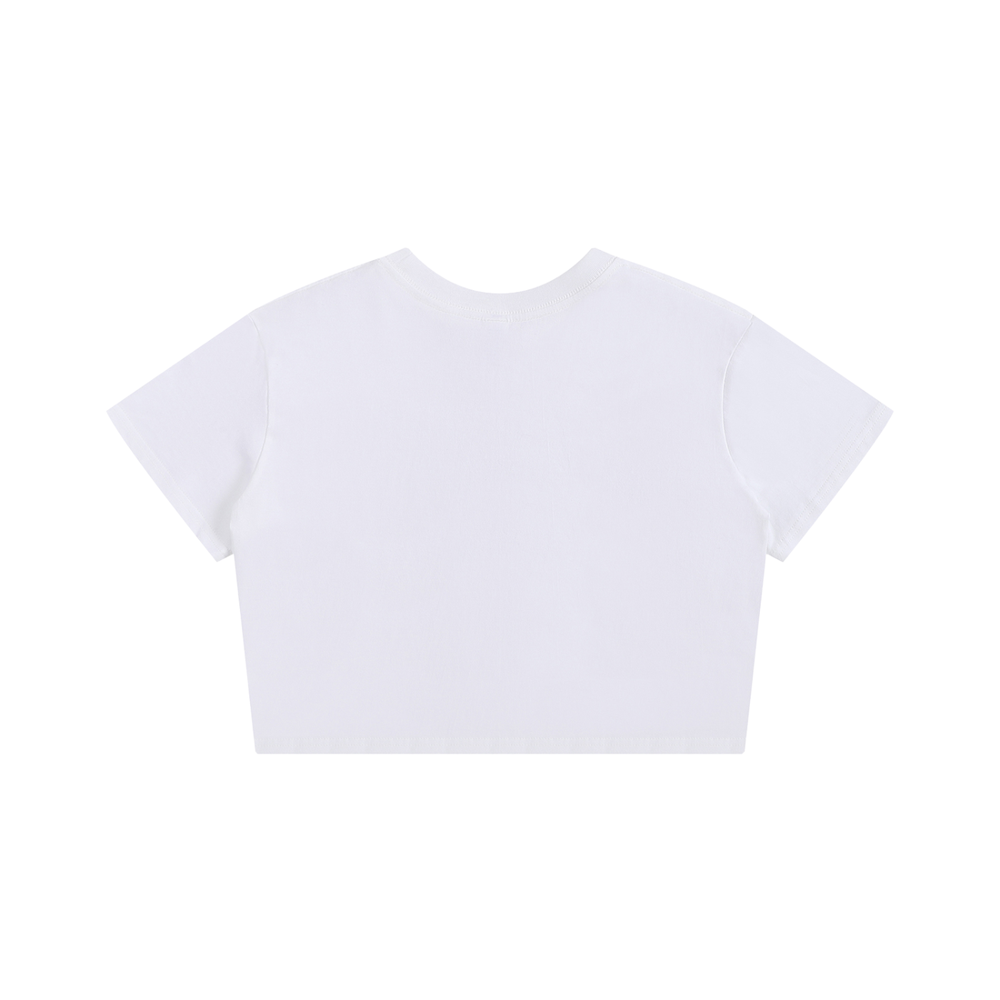 Spicy Girl Brains baby tee – plain back of the white baby tee, AI-generated mockup