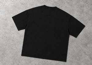 Masking Queen oversized tee – plain back of the black tee, AI-generated mockup