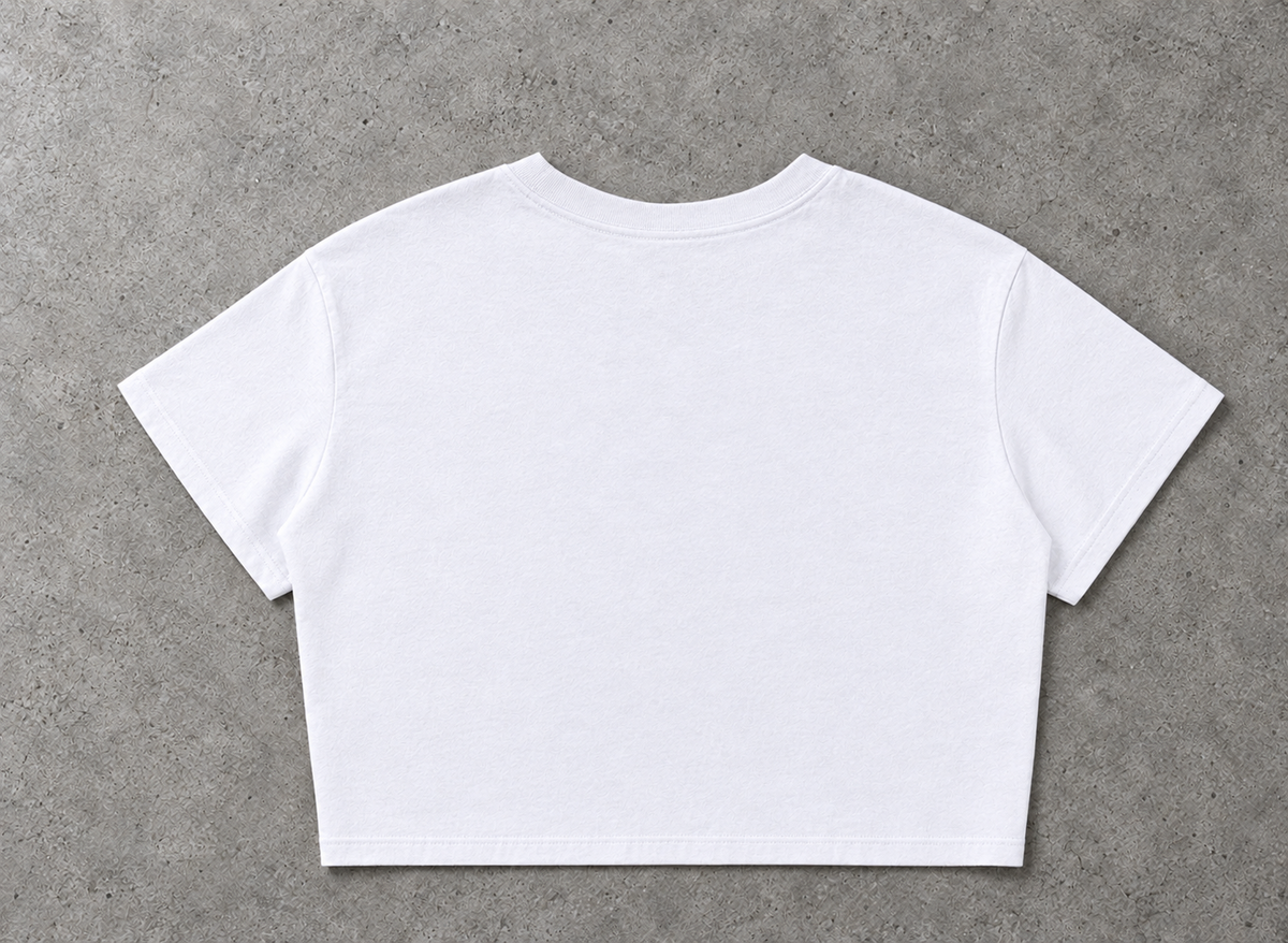 Independent Strong Girl baby tee – plain back of the white baby tee, AI-generated mockup