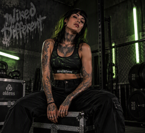 Wired Different sports bra – woman wearing the sports bra in a gym, AI-generated mockup